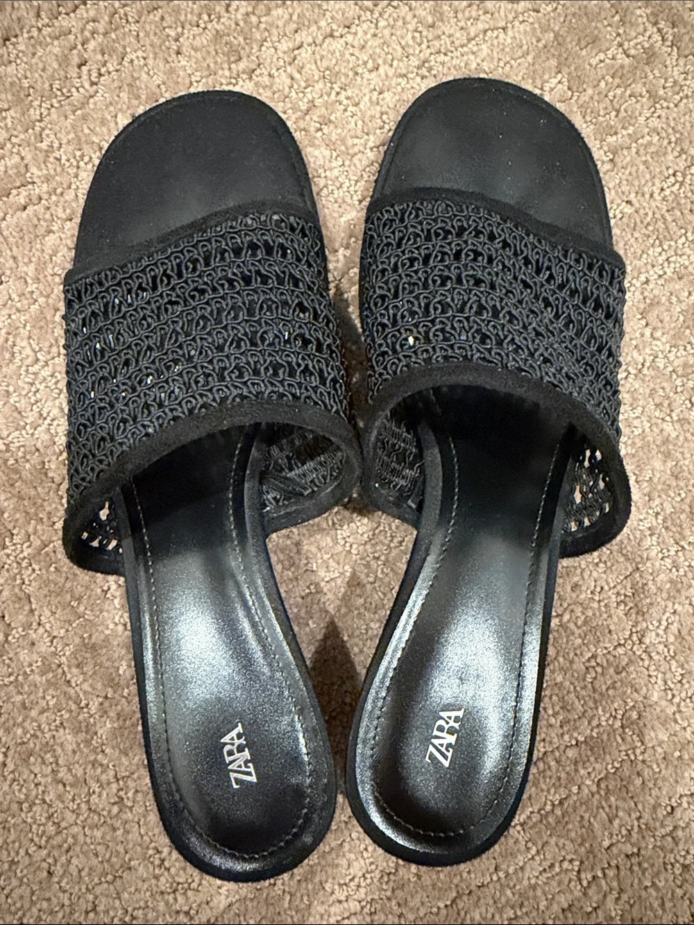 Zara Black Crochet Slide Sandals